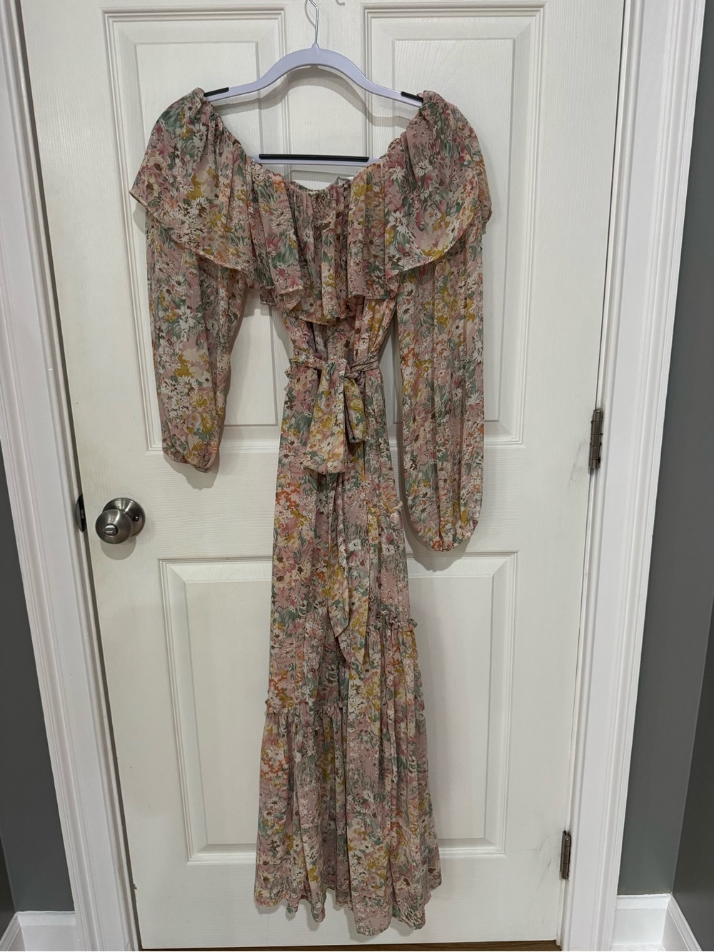 Astr Floral Off-Shoulder Maxi Dress in Dusty Rose and Yellow